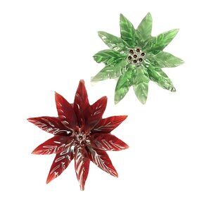 Glass Poinsettia Ornaments Red Green Sun catcher 3D Christmas Holiday